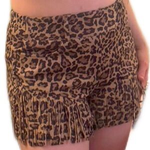 Crazy Train S Leopard Animal Print Elastic Waist Woman’s Suede Feel Shorts